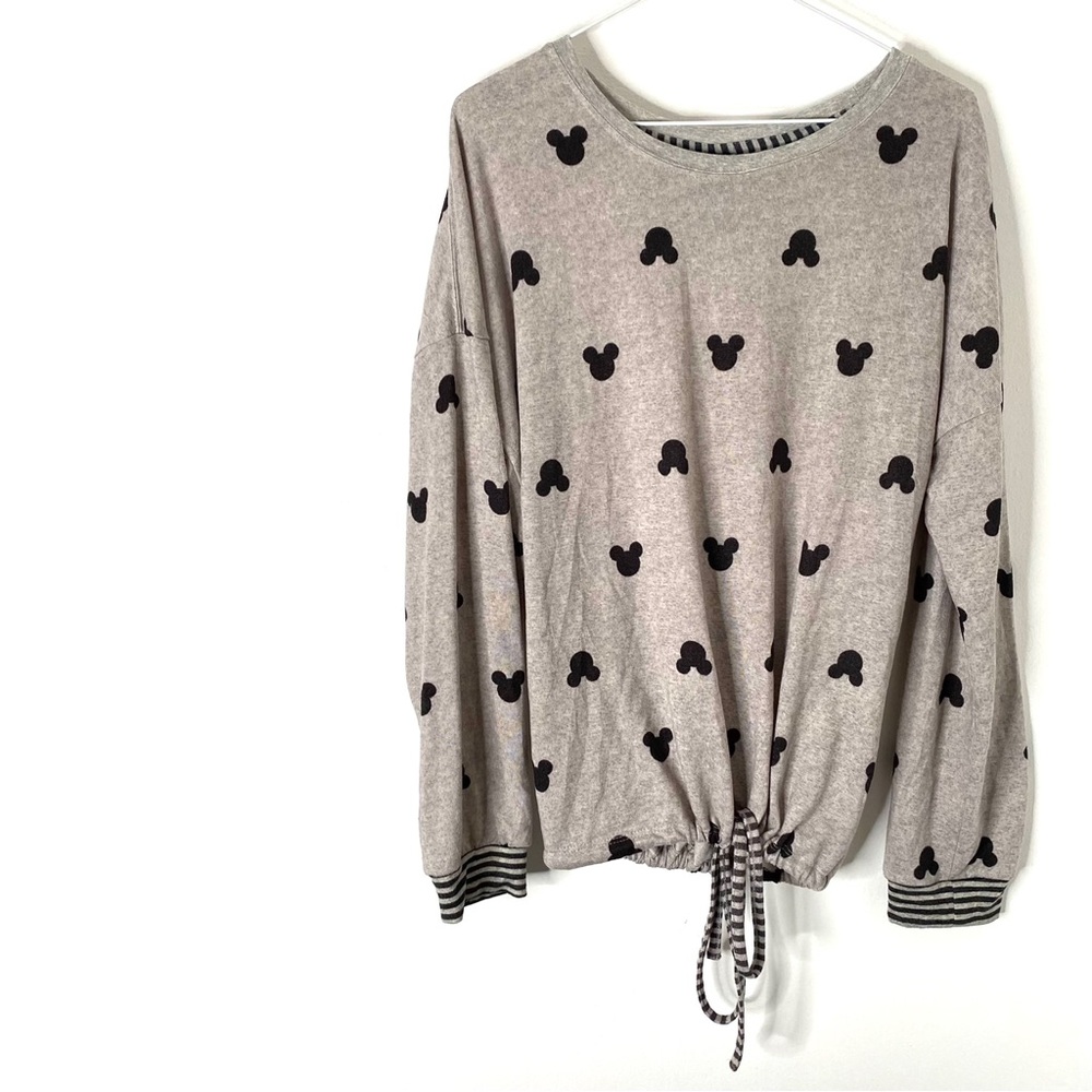 Disney Mickey Mouse Grey Black Drawstring Waist Oversized Pullover Soft Comfy
